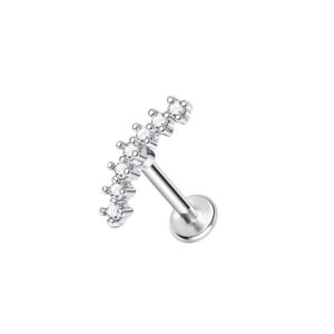 316L Surgical Steel Crystal Silver Curve Piercing
