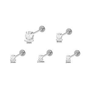 Silver Stainless Steel Stud Earrings with Crystal