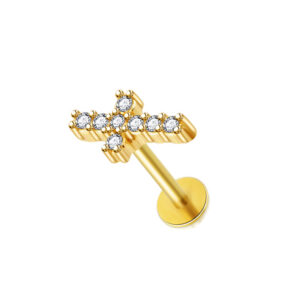 316L Crystal Gold Cross Piercing