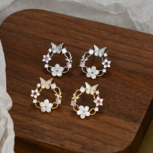 Butterfly and Flower Hoop Earrings