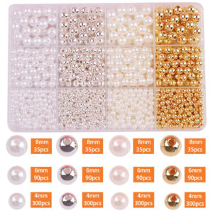 White, Silver, Pearl & Gold Bead Set – 1,700 pcs (3 Sizes)