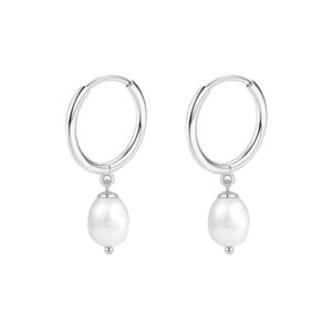 Pearl Drop Hoop Earrings – Gold or Silver