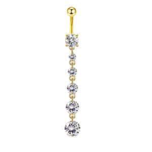 Gold Dangle Navel Ring Multi Stone Drop