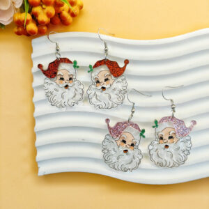 Glitter Santa Face Christmas Earrings