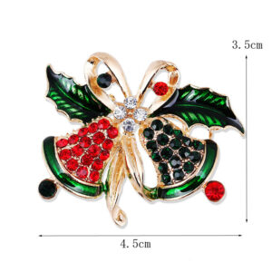 Holly Bells Bow Brooch
