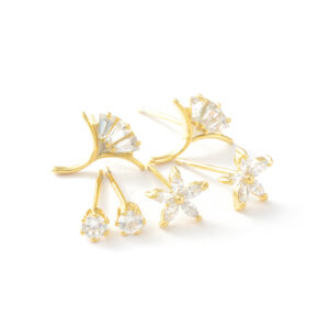 Gold Flower and Fan Earring Set