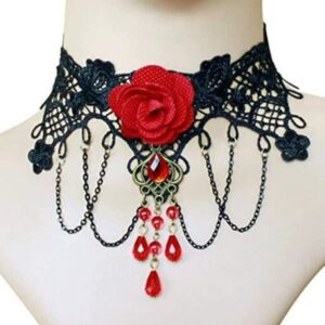 Gothic Lace Red Rose Choker