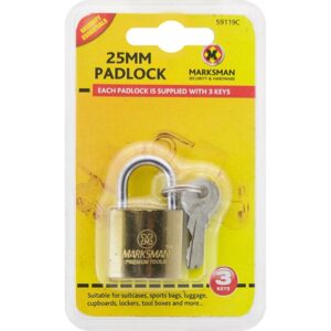 Marksman 25mm Brass-Coated Padlock With 3 Keys